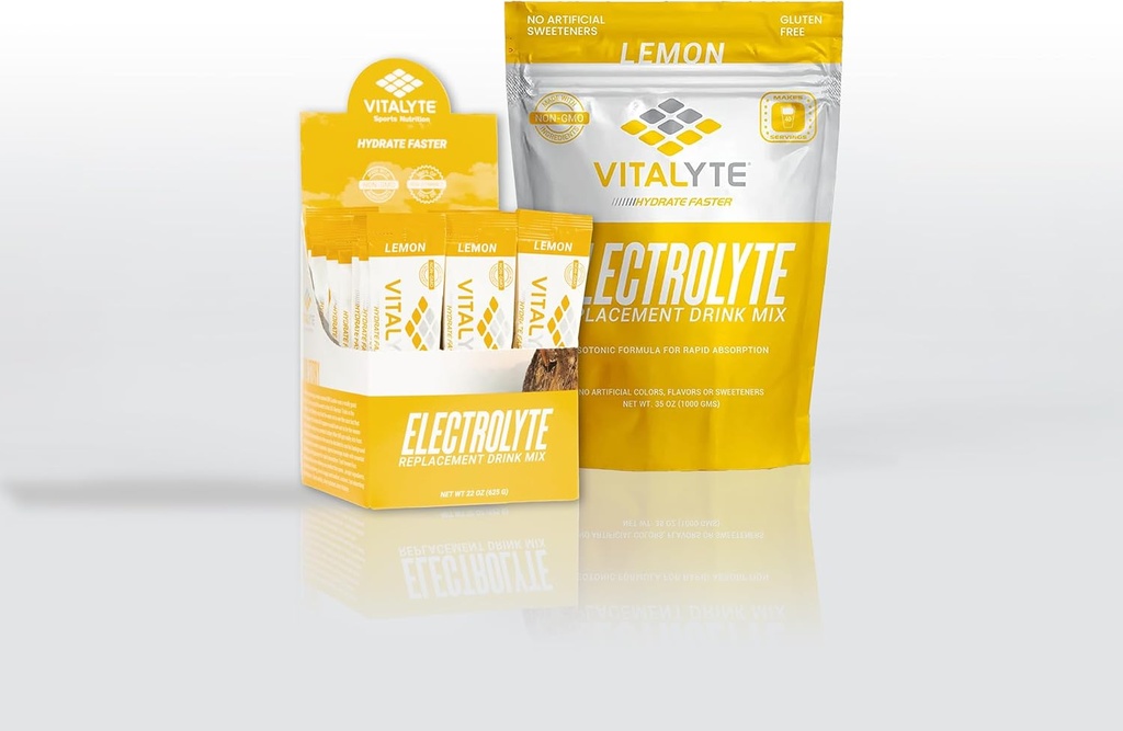 Vitalyte Electrolyte Powder Drink Mix Bundle, 1 sacchetto di standup + 25 Conte Packet, Gluten Free Post Workout Powder Drink Mix, Limone Flavor