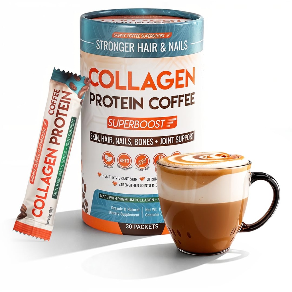 Polvere di peptidi di caffè proteico del collagene – per una migliore messa a fuoco, energia, digestione, Bloating & Immunity per le donne & uomini | Supporta pelle brillante, capelli, unghie, pelle, Bone & Joint Health | 30 Servings