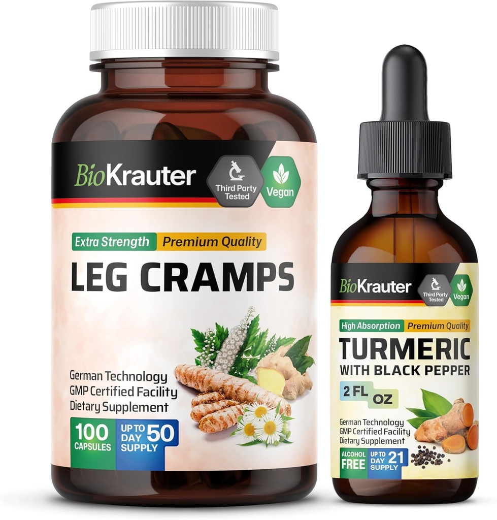 Leg Cramps 100 Capsules & Tincture Turmeric 2 Fl. Oz.