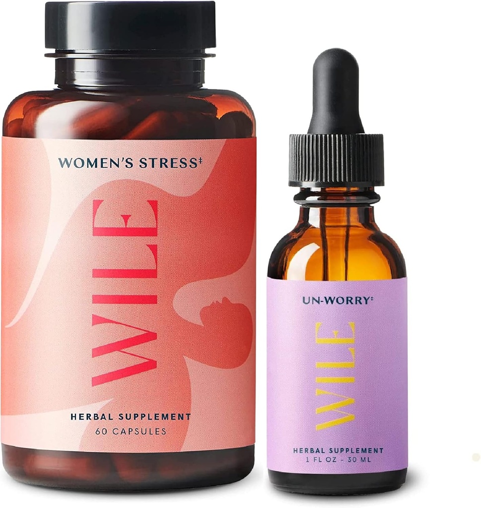 Wile Women's Stress Relief Supplement & Un-Worry Drops, 2-Pack, Mood Unterstützung für Frauen, (1) Bottle Herbal Supplements 60 Kapseln & (1) Stress Relief Tincture, 1fl oz
