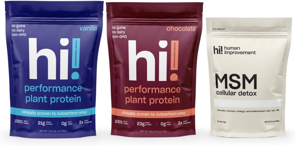 Human Improvement Performance Protein (Chocolate & Vanilla) und MSM Cellular Detox Bundle