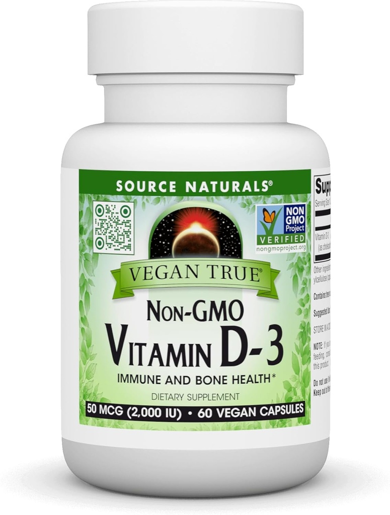 Quelle Naturals Vegan True, Non-GMO Vitamin D-3, Nahrungsergänzung für Immun- und Knochengesundheit*, 2.000 IU - 60 Kapseln