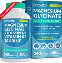 4-in-1 Magnesio Chelato Glycinate 500mg con Taurina - Citrato di Magnesio per Bone, Muscolo e Rilassamento - Magnesio Glycinate Capsule con Vitamina D3 K2 - Non OGM & Gluten Free (240 ct)