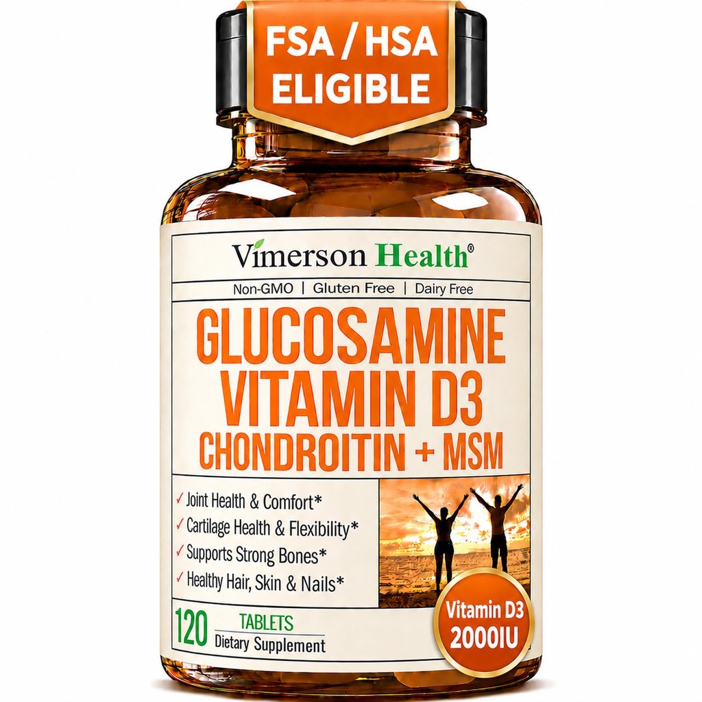 Glucosamin Chondroitin mit Vitamin D3 2000IU – FSA Eligible Joint Supplements für Männer und Frauen – Joint Health, Hair Skin Nails, Bone Health & Comfort mit MSM, Vit D, Bromelain & Boswellia – 120 Tabs