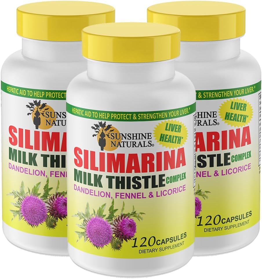 Sonnenschein Natürliche Milchdistel Komplex. Lebergesundheitsunterstützung, Entgiftung, Antioxidans Verteidigung und natürliche Leberfunktion Verbesserung. Fördert Verdauungsgesundheit. 600 mg. 120 Kapseln. Pack von 3.