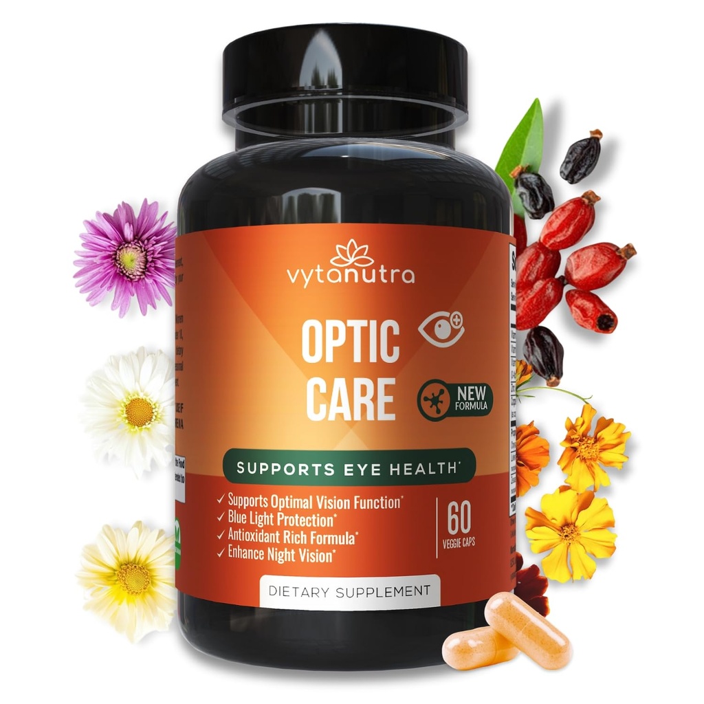 Optic Care Eye Vitamins – Lutein, Zeaxanthin, Vitamine A C E, Zink, Kupfer – Antioxidant & Micronutrient Formel mit Chrysanthemum & Goji Berry für Vision Unterstützung & Eye Strain Relief – 60 Kapseln