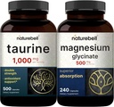 NatureBell Magnesium Glycinat Kapseln 500mg & Taurine Kapseln 1000mg pro Servieren Bundle Pack | Chelat & Purified Mineral | Essential Amino Acids Supplement