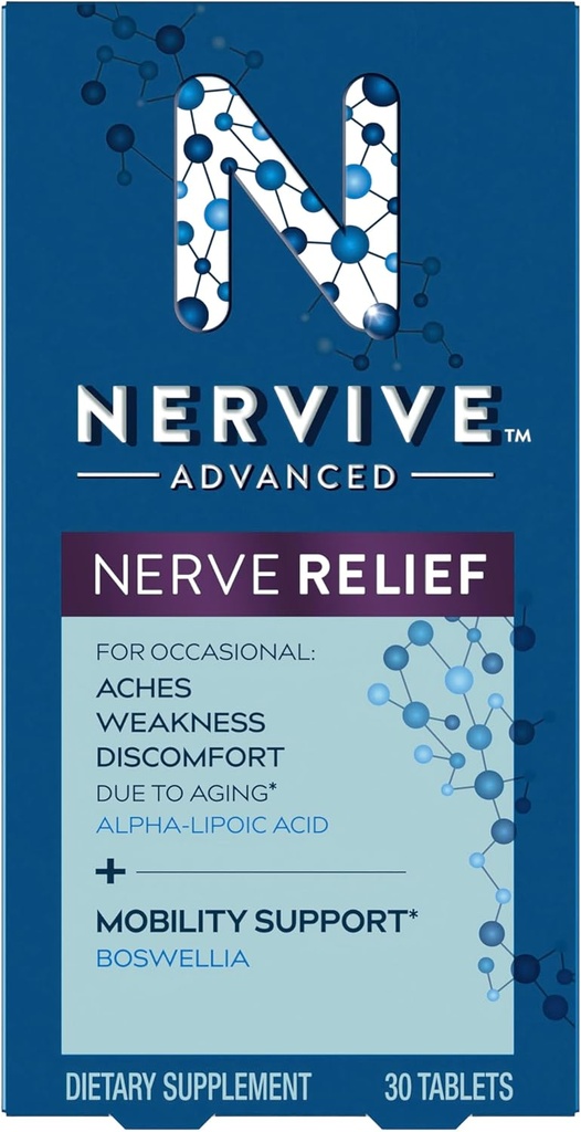 Nervive Advanced Nerve Relief + Mobility, mit Alpha Lipoic Acid helfen Nerve Aches, Schwäche, & Discomfort* und Boswellia Mobilität fördern*, Vitamine B12,B6,B1, 30 Tabletten