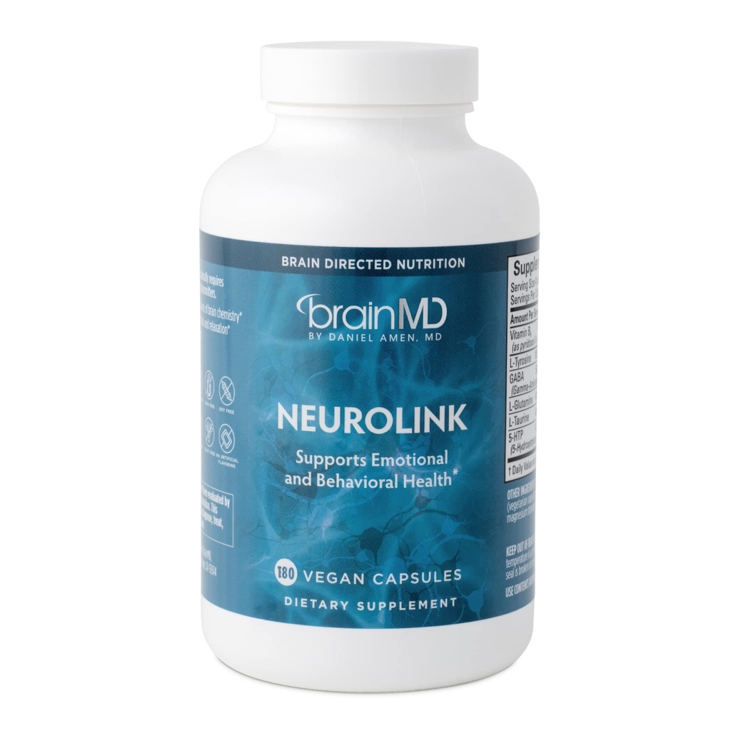 Dr Amen BrainMD NeuroLink - 180 gélules - favorise la fonction, la concentration et la concentration optimales du cerveau - Sans gluten - 45 portions