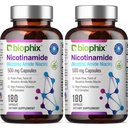 biophix B-3 Nicotinamid 500 mg 180 Caps 2 Pack - Nicotinic Amide Niacin Natural Flush-Free Vitamin Formula - Unterstützt Hautzellengesundheit