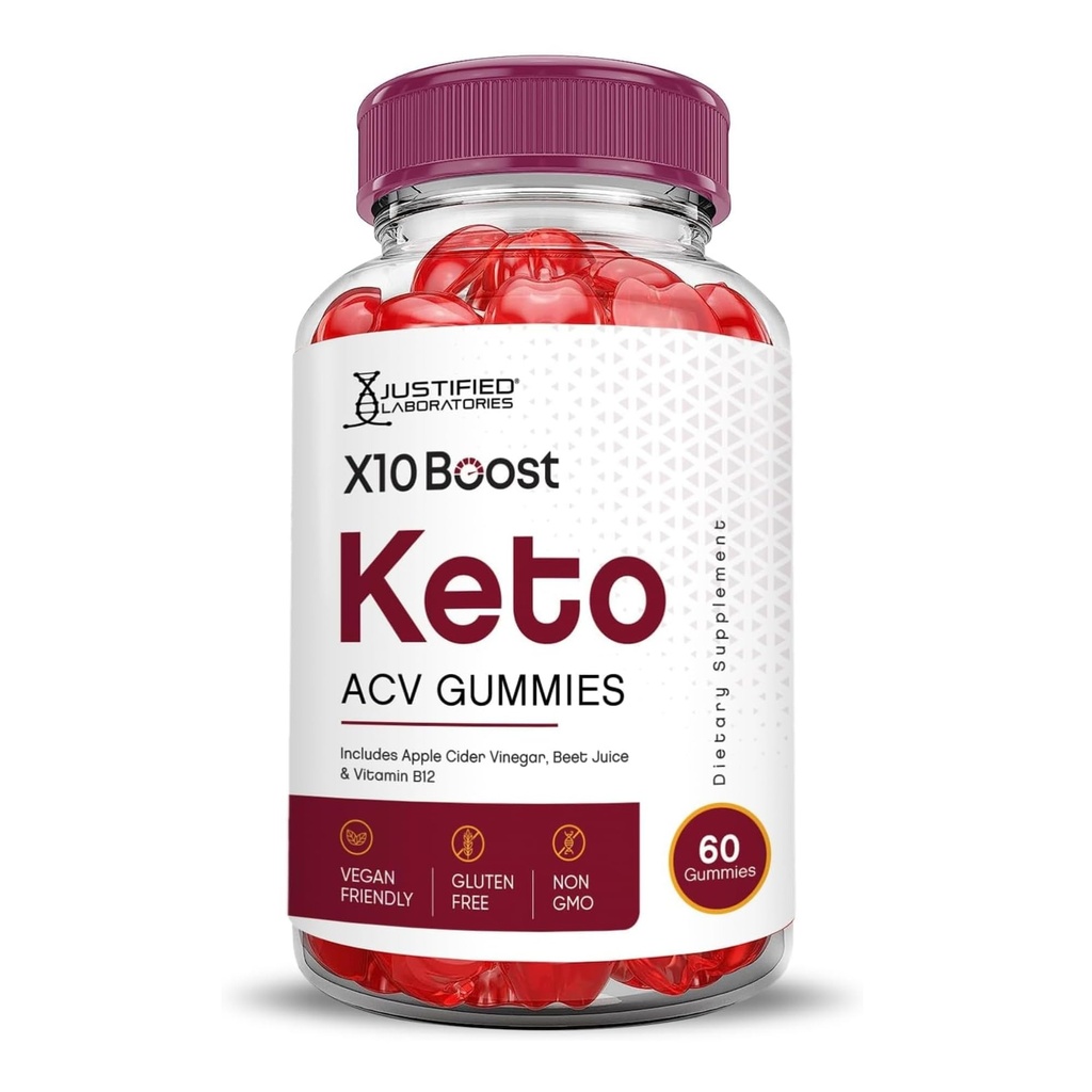 Justified Laboratories X10 Boost Keto ACV Apfel Apfel Apfelegar Boost Formuliert mit Granatapfel Rübensaft Pulver B12 Vegan Non GMO 60 Gummis