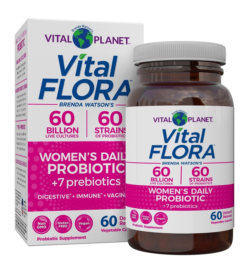 Vital Planet - Vital Flora Women’s Daily Probiotic 60 Billion CFU, 60 Diverse Strains, 7 Bio-Präbiotika, Vaginal- und Immununterstützung, Bloating, Digestive Health Probiotics für Frauen 60 Kapseln