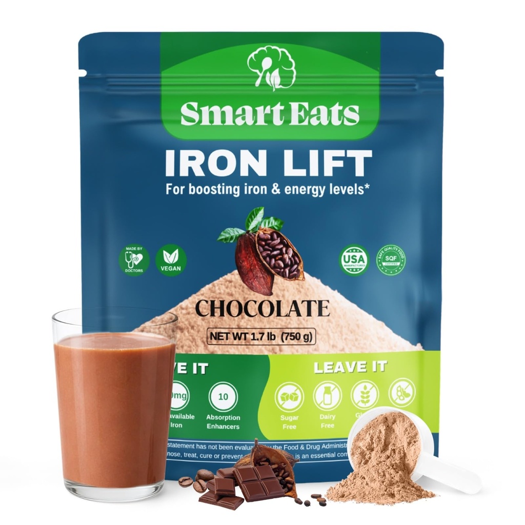 Smart Eats - Eisen-Pulver | Highly Absorbed | Vermeidet Nebenwirkungen | Complete Nutrition: Protein, Vitamine, Fiber, Antioxidantien | Makes Tasty Drinks & Shakes | Vegan | Chocolate Flavor | 30 Scoops