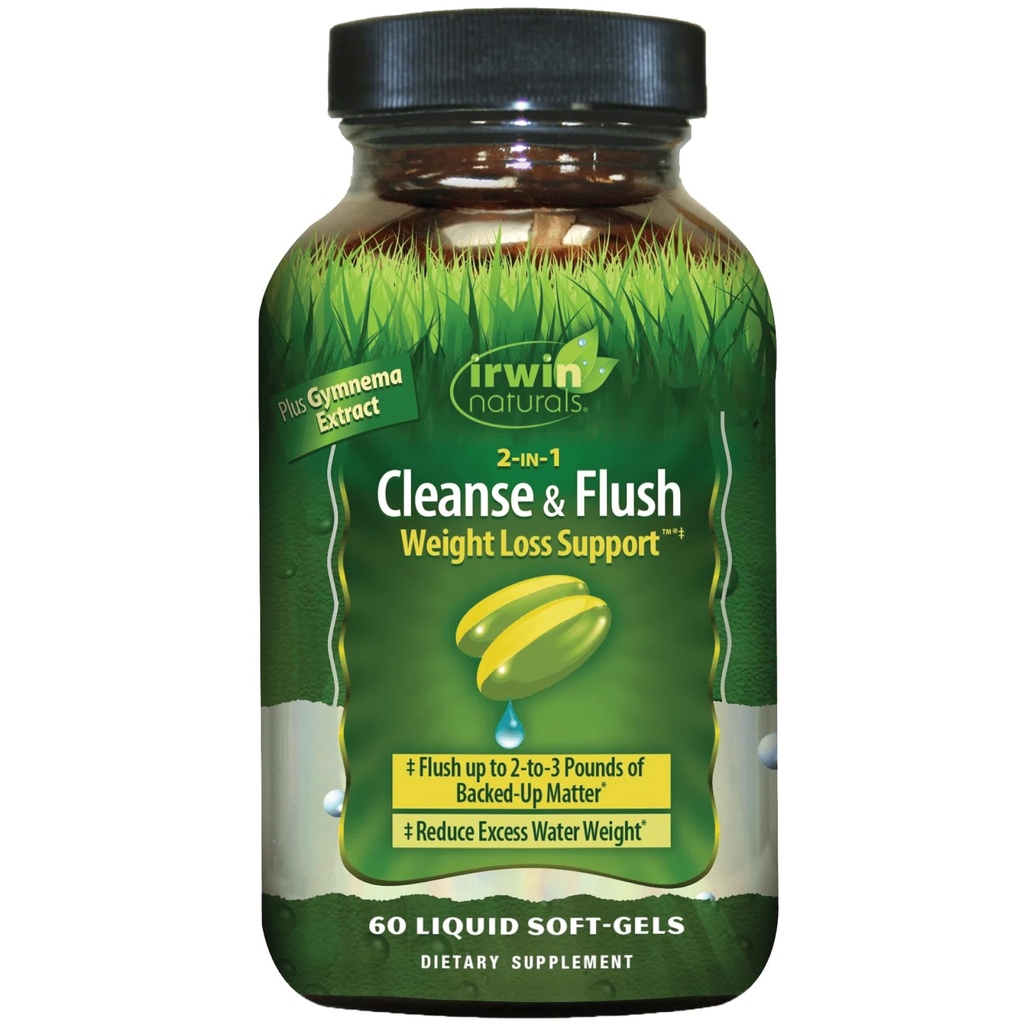 Irwin Naturals 2-in-1 Cleanse & Flush Weight Loss Support - 60 Liquid Soft-Gels - Flushes Digestive Tract & riduce Bloating - 30 Total Servings