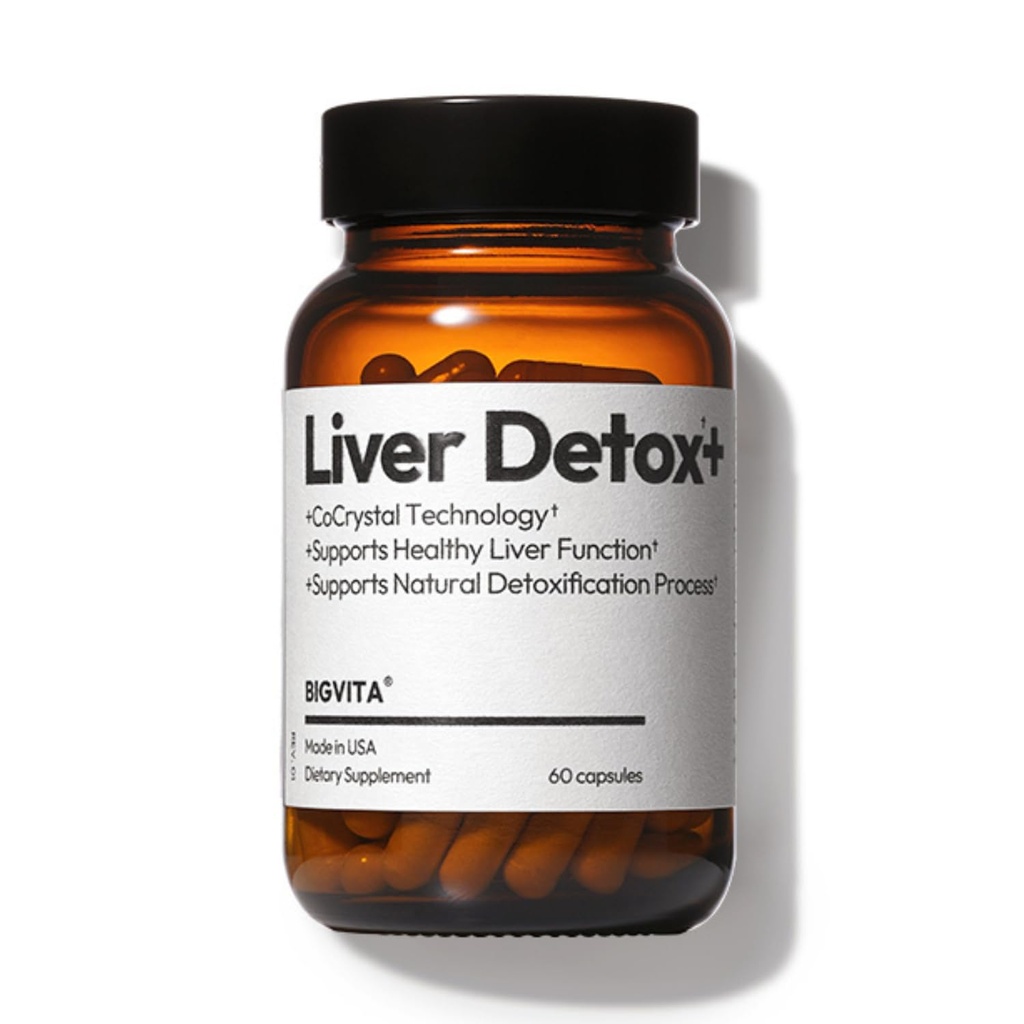 BIGVITA CoCrystal Liver Detox+ | 16x Absorption mit CocrystaTM Silybin | Glutathione, Turmeric, Selen, Milchdistel | Detox & Repair Formula for Energy, Daily Liver Health – 60 Kapseln