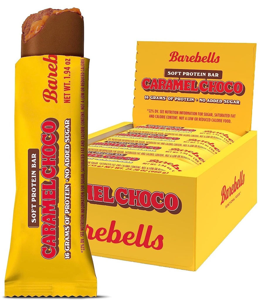 Barebells Soft Protein Bars Caramel Choco - 12 Conte, 1.9oz Bars - Spuntini di proteine con 16g di alta proteina - Fluffy Chocolate Protein Bar con 2g di Total Sugars - Soft Protein Snack & Breakfast Bars
