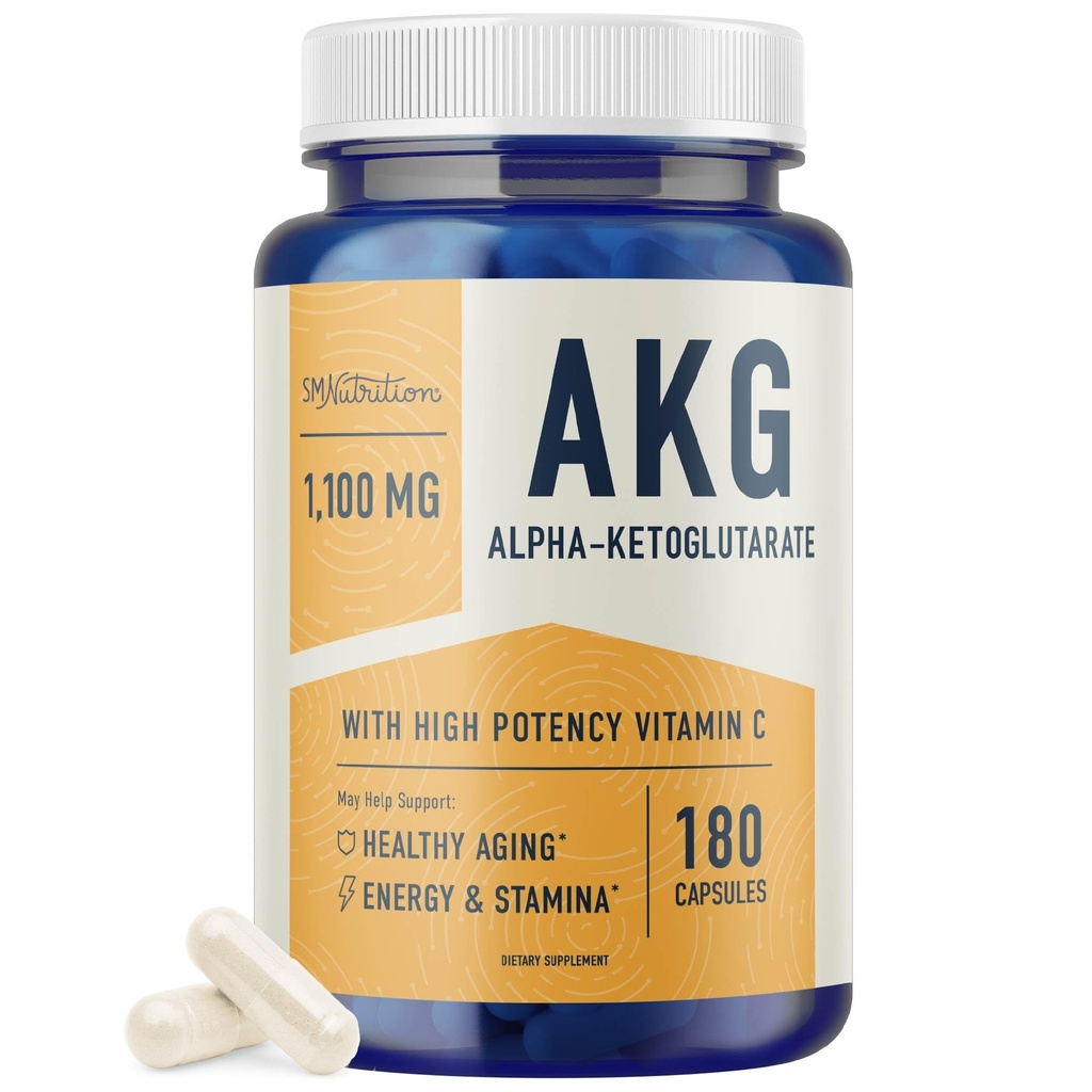 AKG Supplemento | 1.100MG Per Serving | 180 capsule | Alpha Ketoglutarate Con Calcio + Vitamina C | Per l'invecchiamento sano, longevità, energia e messa a fuoco | Vegan, senza glutine, non OGM, test di terze parti