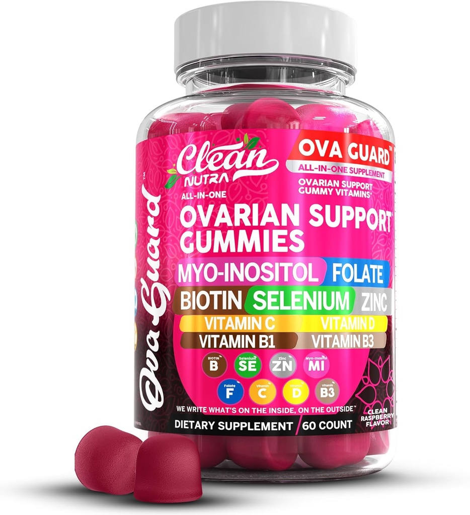 Nutraceutiques propres Soutien à la santé ovarienne Myo-Inositol & D-Chiro Inositol Gummies de folate Sélénium Zinc Vitamine C D B1 B3 Racine de Maca Choline Bitartrate Sting Nettle N Acetyl Cysteine Clean