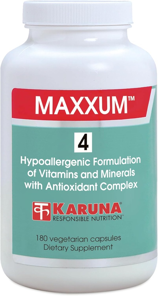 Karuna MAXXUM 4 180 Vegetarische Kapseln | multivitamin und Mineralergänzung, Lutein, Zeaxanthin, Lycopin, Alpha-Caroten und Cryptoxanthin, Citrus Bioflavonoids,1:1 Calcium/Magnesium