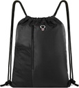 BeeGreen Black Drawstring Rucksack Gym Tasche für Männer Frauen String Sport Rucksack mit Wasserflasche Mesh Taschen und 2 Reißverschluss Tasche große Cinch Sackpack Workout Tasche 16" x 20"