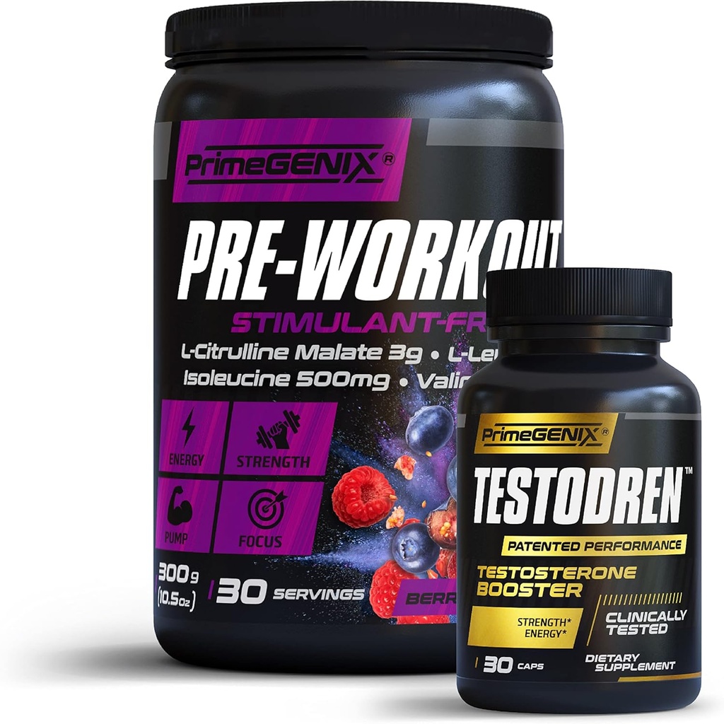 Peak Performance Stack | Testodren & Stimulant Free Pre-Workout Bundle | Exercise Enhancing | Migliorare l'energia | Made in USA