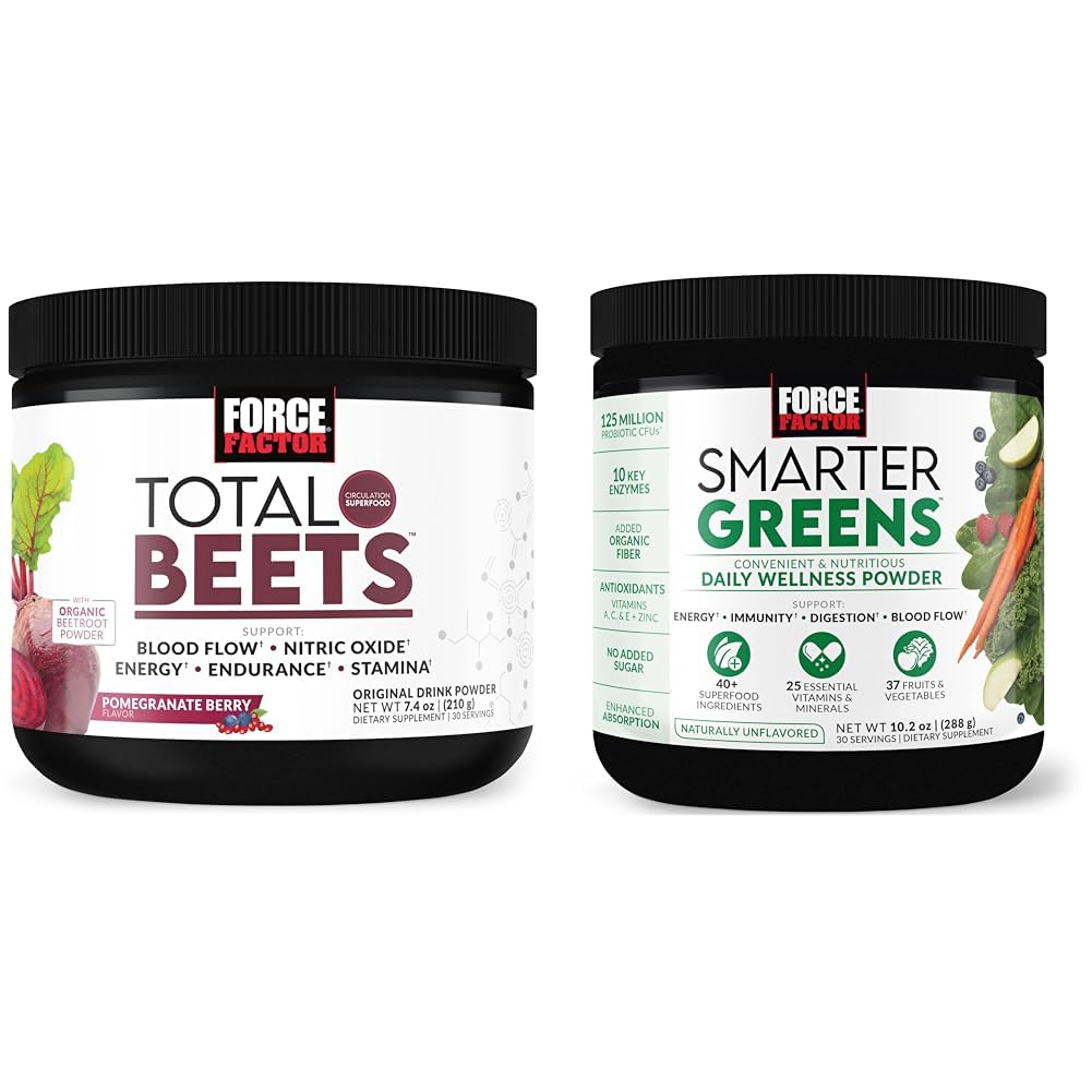 Kraftfaktor Total Beets Getränke Mix Superfood Pulver mit Nitrate zur Unterstützung der Zirkulation,Blood Flow & Smarter Greens Tägliches Wellness-Pulver zur Unterstützung von Energie, Immunität und Verdauung