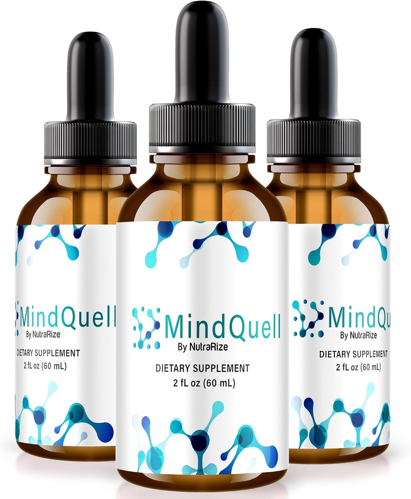 NutraRize (paquet de 3 gouttes MindQuell, formule de soutien tout naturel, supplément Premium pour soutenir le focus et la concentration, revue officielle Mind Quell Gotas (90 services)