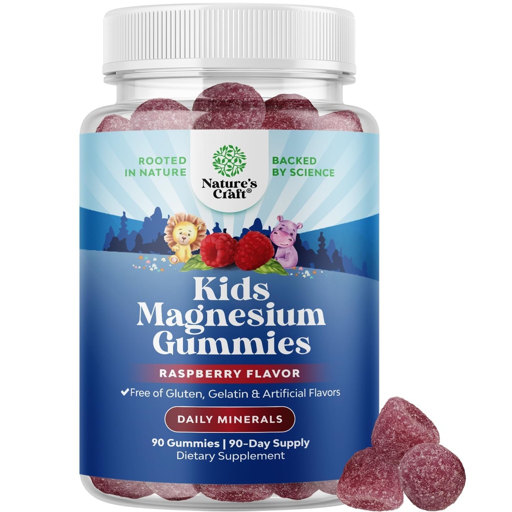 Bambini Magnesio Gummies - Calma rilassante Mg Citrato Supplemento con Raspberry Flavor - Calma Magnesio Supplemento per Nerve Health Muscles & Healthy Heart Support - Mag Citrate Gummies - 90 Count Pack