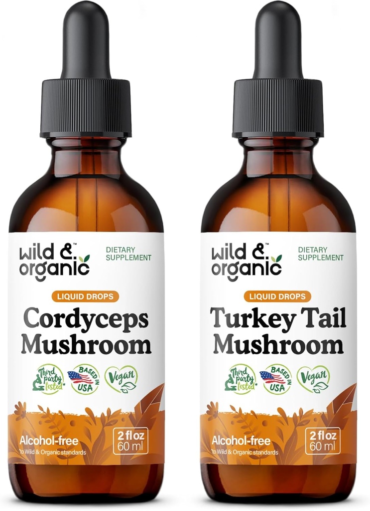 Wild & Organic Cordyceps Pilz Tinkture 2 fl oz & Türkei Tail Pilz Tinktur 2 fl oz