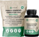 Panax Ginseng & Ginkgo Biloba Supplement for Energy, Focus & Brain Health | Korean Red Ginseng Capsules for Memory, Stress Relief & Circulation | Natural Cognitive Support | 60 Count | Made in USA