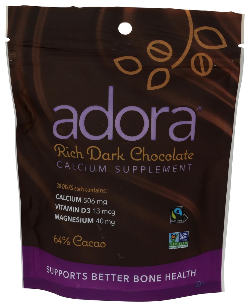 Adora Calcium Supplement Disk, Cioccolato Oscuro, 30 Count - 500 mg