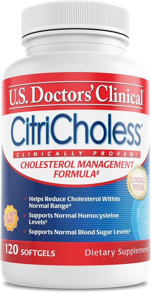 U.S. Doctors (Clinical CitriChholess® Clinically Provened Cholestérol Supplement with Bergamonte Citrus Extract & Vitamine C to Support Healthy Cholestérol Levels (120 Softgels – 2 Month Supply)
