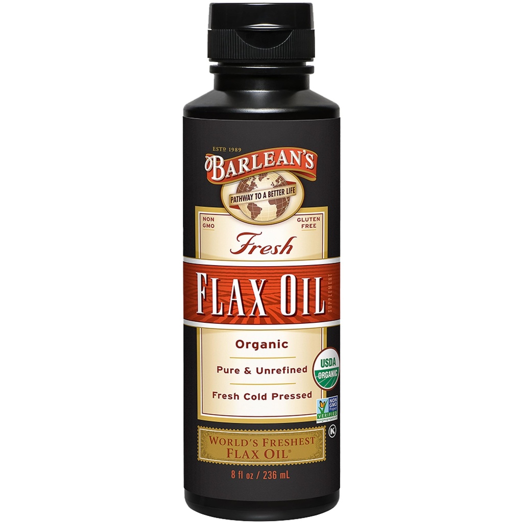 Barlean's Organic Flaxseed Oil Liquid from Fresh Cold Pressed Flax Seeds, 7,640mg ALA Omega 3 Supplément acide gras pour soins de la peau et des cheveux, végétalien et sans gluten, 8 oz