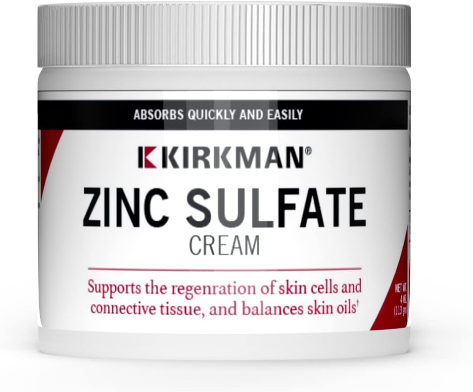 Kirkman - Zinc Sulfate Topical Cream - 4 fl oz - Fast Absorption - 10% Zinc Sulfate - Hypoallergenic
