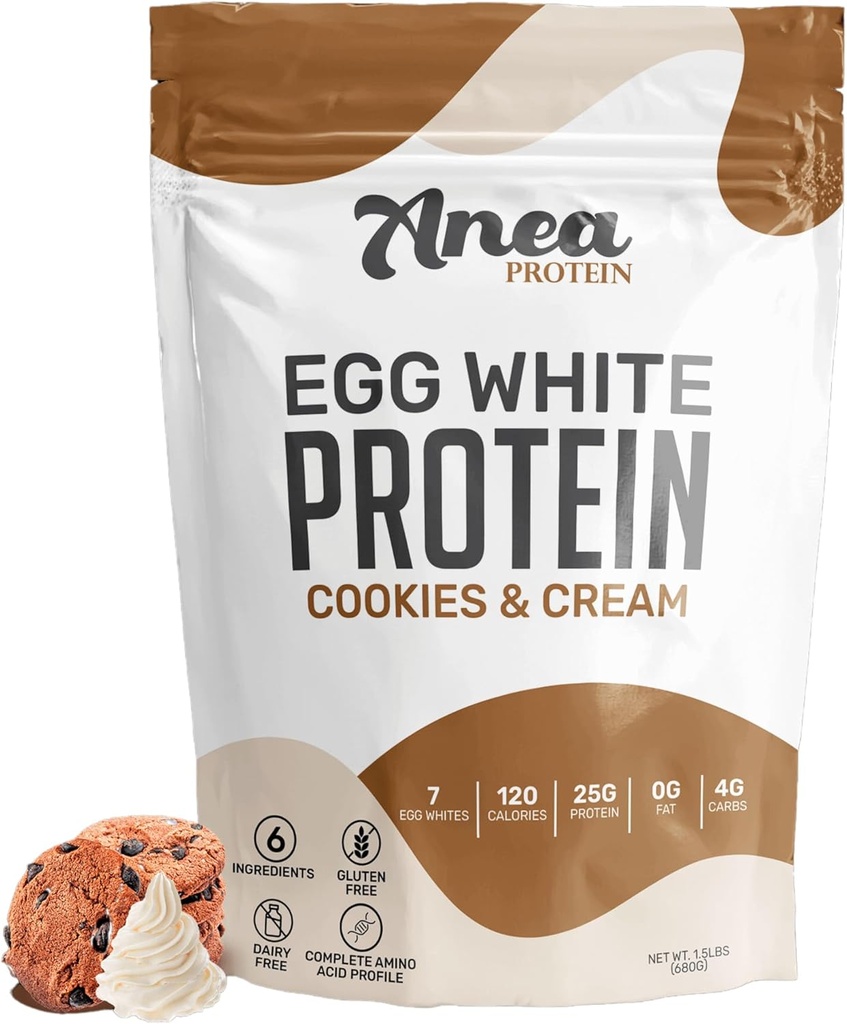 Anea Egg White Protein Powder | 25g Protein | Dairy Free | Gluten Free | Fat Free | Amino Acids | High Biological Value (1,5 Pfund (Pack von 1) (1,5 Pfund (Pack von 1), Cookies & Cream)