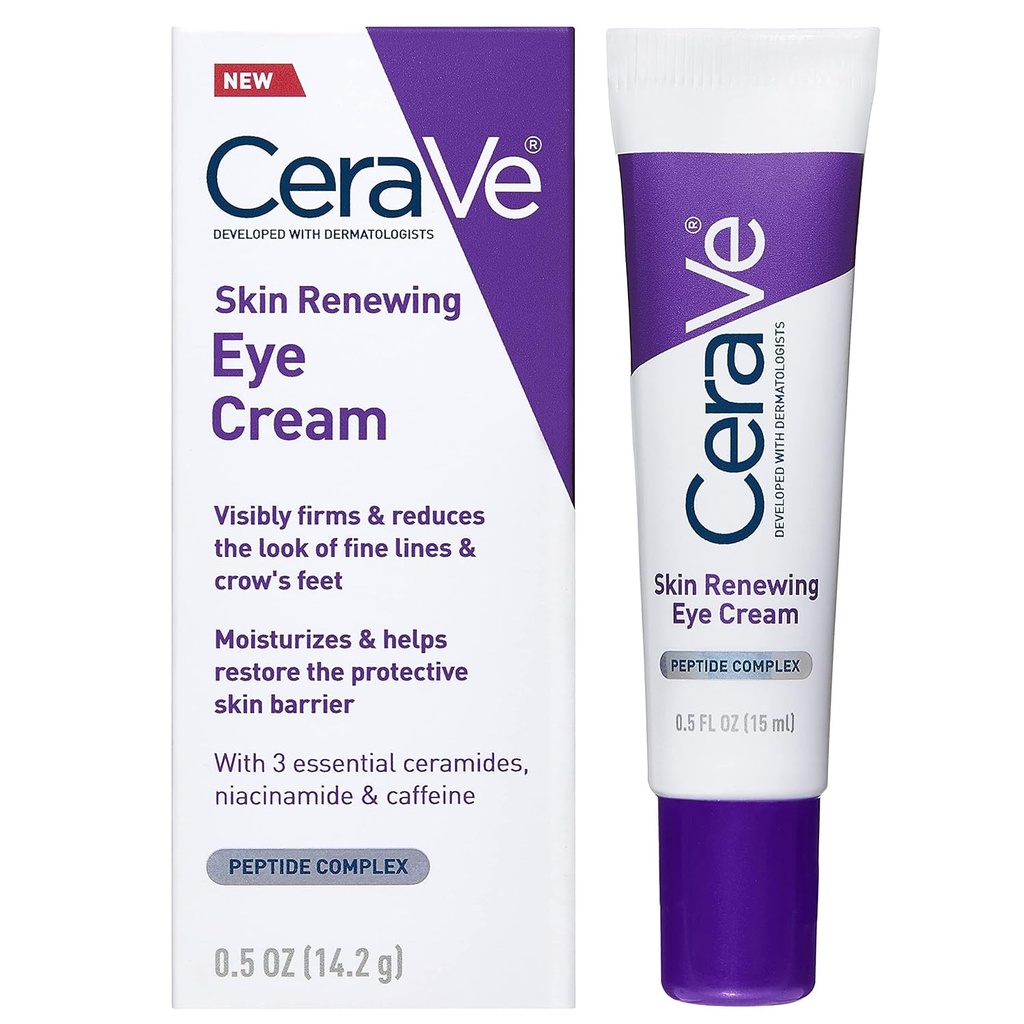 CeraVe crème de renouvellement de la peau pour les rides, sous la crème pour les yeux avec peptides + caféine + niacinamide, pour les rides et les crows pieds, sans paraben et opthalmologue testé