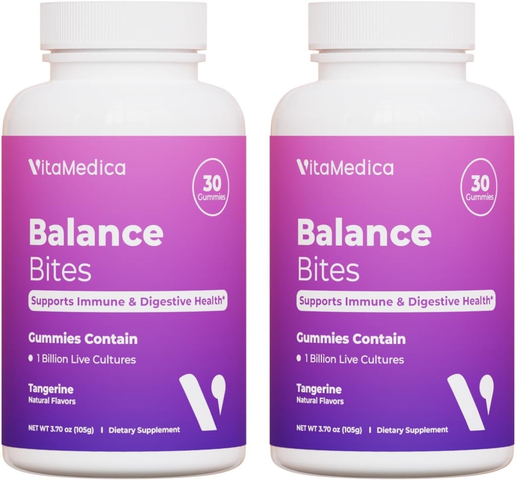 VitaMedica Balance Bites - Probiotische Gummie für Verdauungsunterstützung, Immun- & Gut-Gesundheit - 1 Billion CFU Keine Kühlung erforderlich - 60 Gummi (2 Pack)