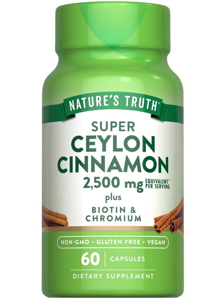 Nature's Truth Ceylon Cinnamon Kapseln | 2500mg | plus Chrom und Biotin | 60 Count | Vegan, Non-GMO & Gluten Kostenlose Ergänzung