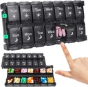 Shintop Weekly Pill Box 2 volte al giorno, Easy Fill Medicine Pill Organizer Push Button Pill Case Morning Night Vitamin Organizer for Fish Oil Supplements (nero)
