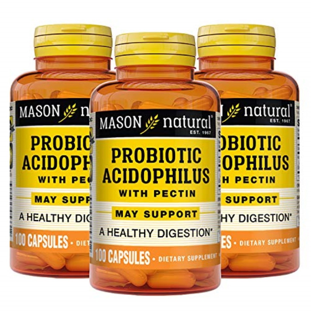 MASON NATURAL Probiotique Acidophilus, 150 jours d'approvisionnement, soutient la régularité et la digestion normale avec la pectine et le calcium, 100 capsules (paquet de 3)
