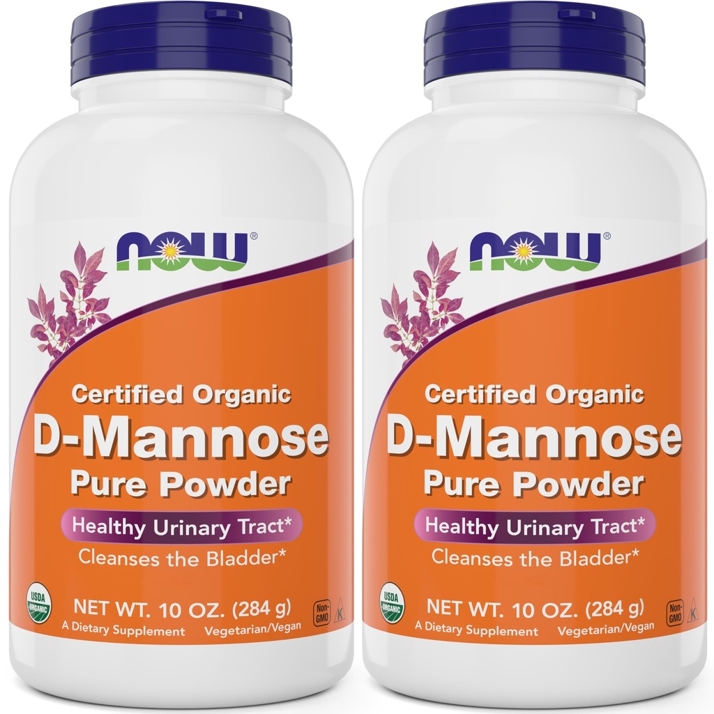 NOW Foods Pure, Organic D-Mannose 10 oz Powder (Pack von 2) - Bladder Cleanse and Urinary Tract Health Supplement - Non-GMO - Vegan Friendly - 2000mg / 2 Gramm pro Servieren