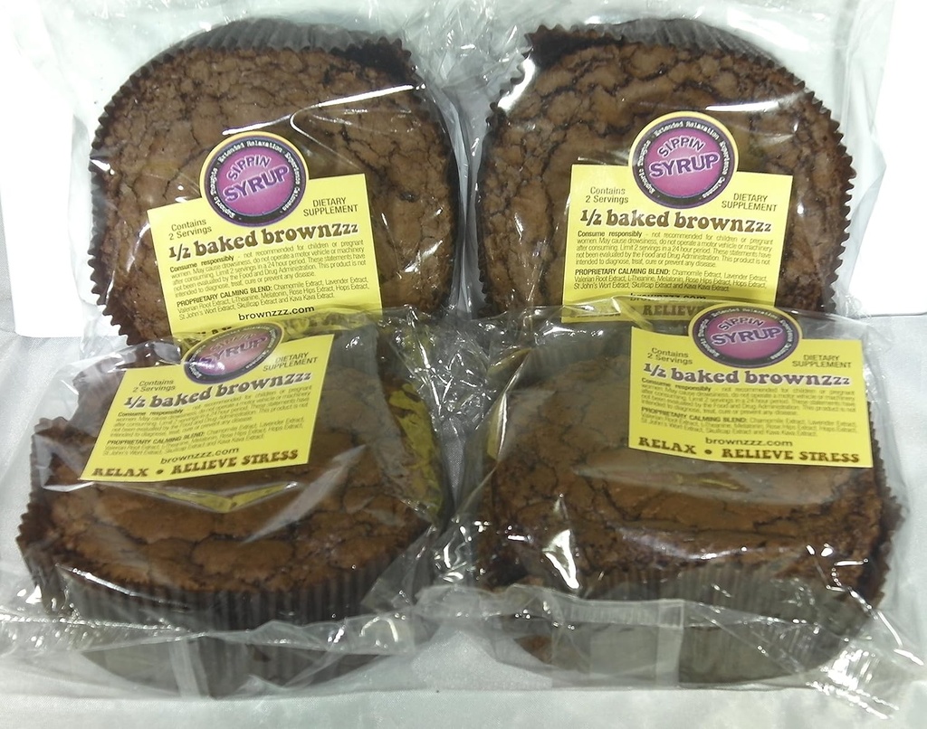 1/2 Baked Brownzzz - Relax and Relieve Stress - Menge von 4 in Box - Nahrungsergänzung mit Kamille, Lavender, Valerian, St. John's Wort und mehr (4)