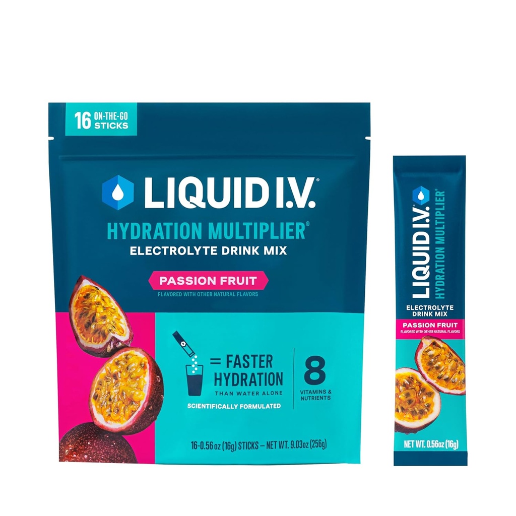 Liquido I.V.® Hydration Multiplier® - Frutta della Passione - Imballaggio della polvere di idratazione | Miscelatore di bevanda della polvere di elettrolita | Bastoncini di singola-sperdente convenienti | Non-GMO | 16 Serve (pacchetto di 12)