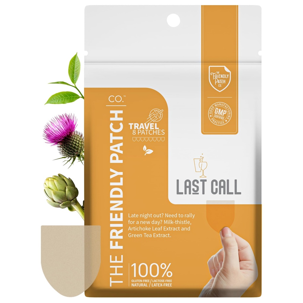 The Friendly Patch Last Call Patch - Late Night Out - Plant Powered Wearable Patches with Vine Tea, Caffeine, Milk Thistle, Artichoke Leaf Extract - Wellness 8 Pack
