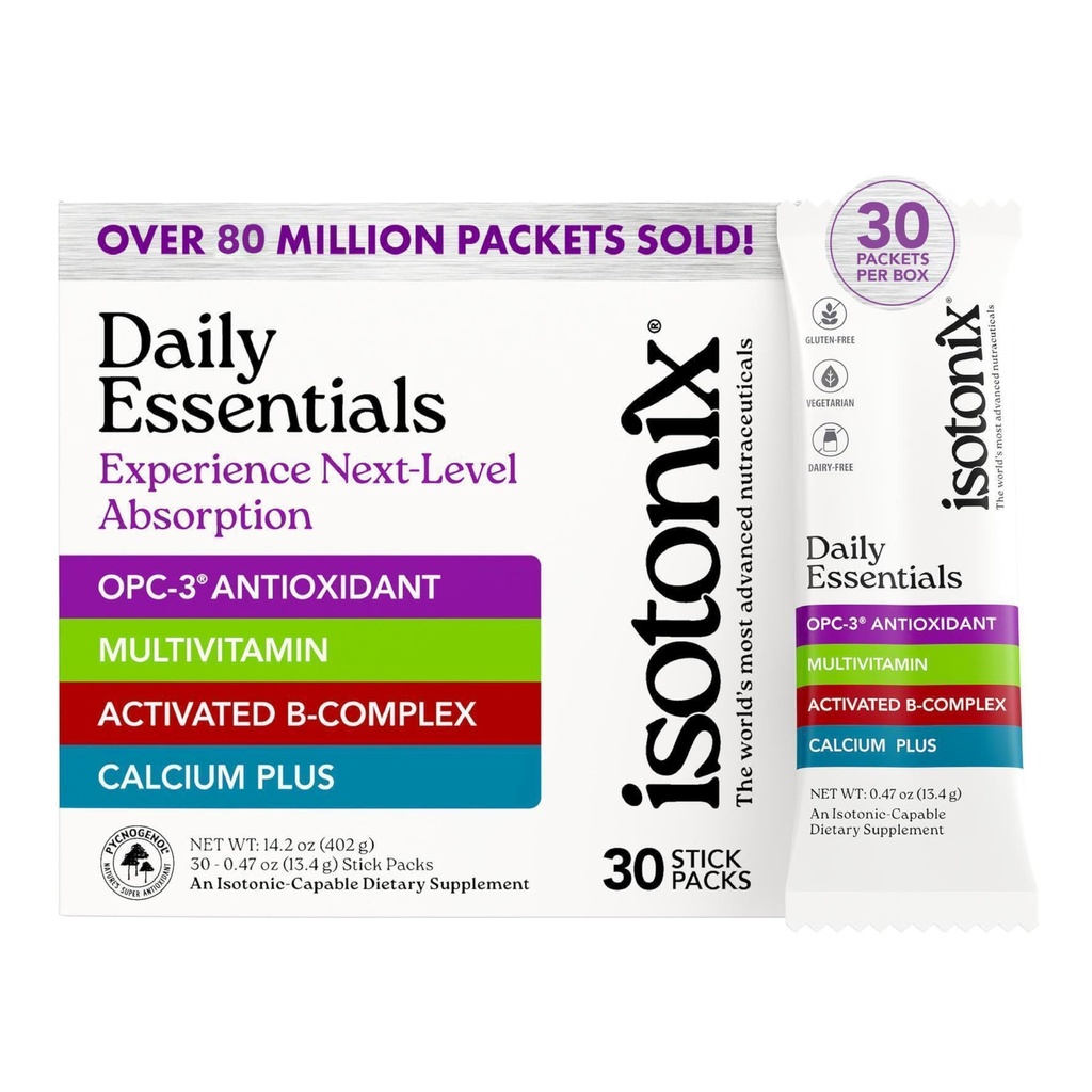 Isotonix® Daily Essentials Multivitamin Powder Packets – Formula 4-in-1 con Multivitamin, B-Complex attivato, Calcium Plus & OPC-3 con Pycnogenol® – Isotonic Delivery – Gluten Free-30 Packets