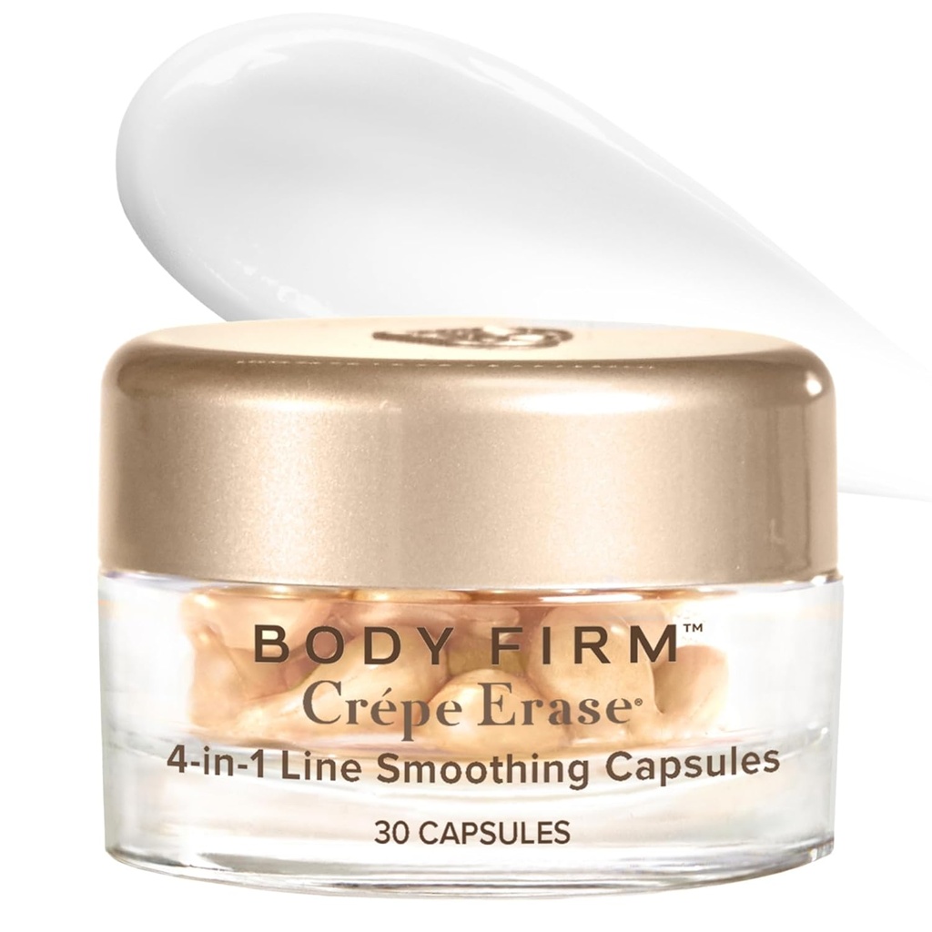 BODY FIRM Crepe Erase 4-in-1 Line Glatte Kapseln, Anti-Aging, Hydrating Gesicht und Augenserum mit Hyaluronsäure und Multi-Chain Peptide für Falten, Crepe Skin & Fine Lines, 30 Count