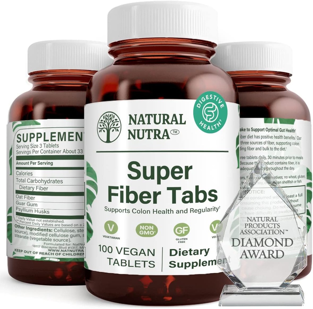 Natural Nutra Super Fiber Supplemento, promuove la salute digestiva e cardiovascolare, gestire il peso, protegge la salute della pelle, migliorare la salute del cuore e il sistema immunitario, non OGM, senza glutine, Vegan, 100 Vegan