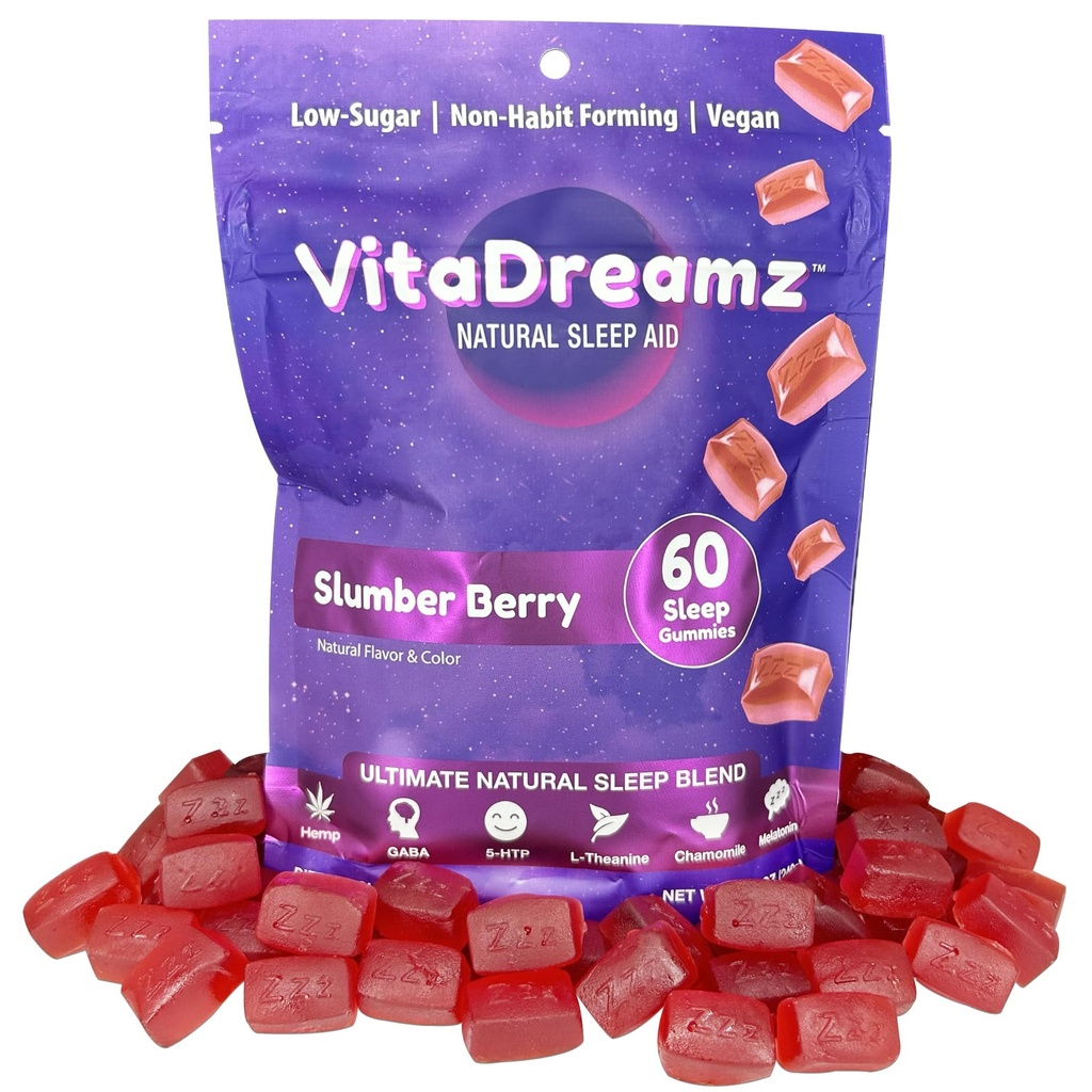 Melatonin Gummies per il sonno - integratore naturale per l'aiuto al sonno con L-teanina & GABA - SleepEZ Pillowz 60 Conte