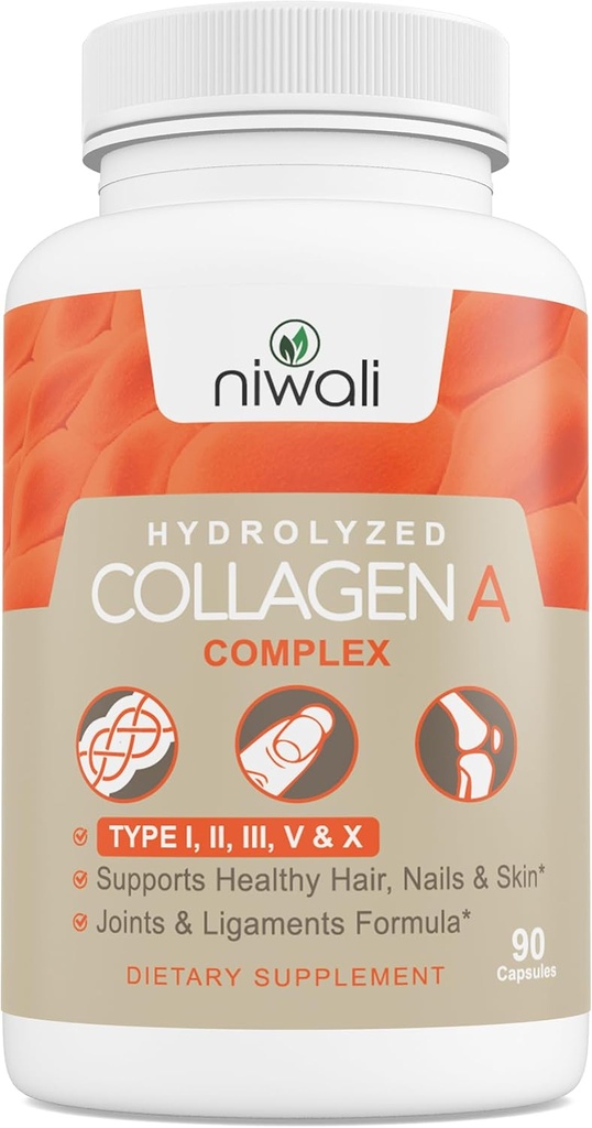 Multi Collagen Complex Supplemento per donne e uomini | Pillole di collagene idrolizzate - Tipi I, II, III, V & X| per capelli sani, unghie, pelle, ossa e giunti | 90 capsule