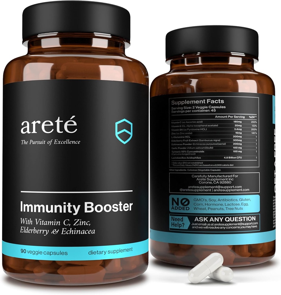 Premium Immunität Booster Supplement – 10 in 1 natürliches Atmungs- und Immunsystem Booster, 90 Kapseln, Vitamin C, Zink, Elderbeere, Kurkumin, Knoblauch, Probiotische Immun Boost unterstützen Vitamine